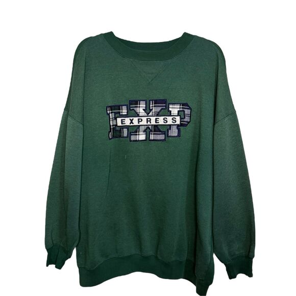 Vintage Express Men’s Medium Crewneck Sweatshirt Green Embroidered Grunge 90s - Picture 1 of 5